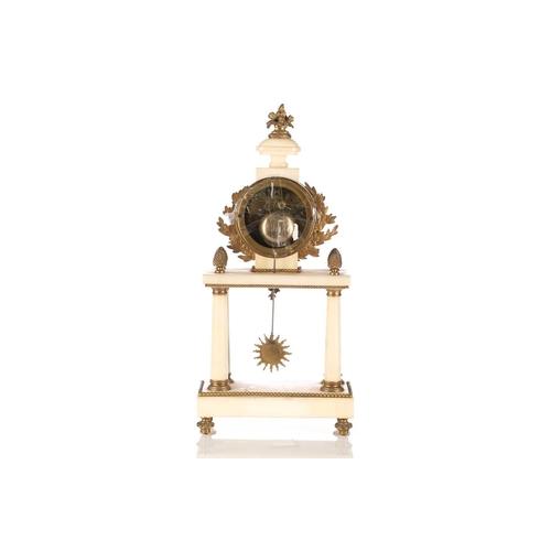 424 - An early 20th-century white marble and gilt metal portico type clock by Ferdinand Berthoud of Paris,... 