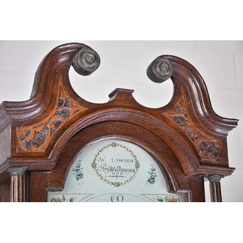 426 - Jas Lawder Prestonpans (Scotland) 1792, an oak-cased 8-day longcase clock with trellis pierced swan ... 