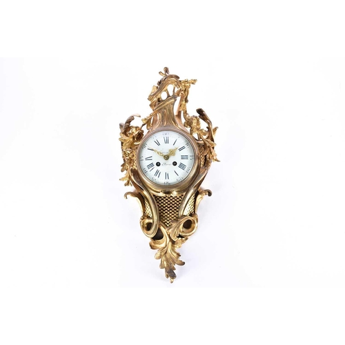 427 - A French gilt bronze cartel clock, late 19th century, the movement by Samuel Marti & Co, chiming on ... 