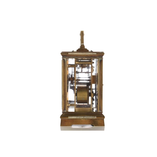 433 - A French 'Anglaise' brass cased 8-day chiming carriage clock by Cattaneo of Paris. The white enamel ... 