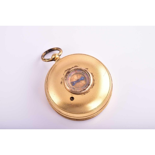 436 - A brass compensated pocket barometer and compass ; silvered circular dial; in original leather-bound... 