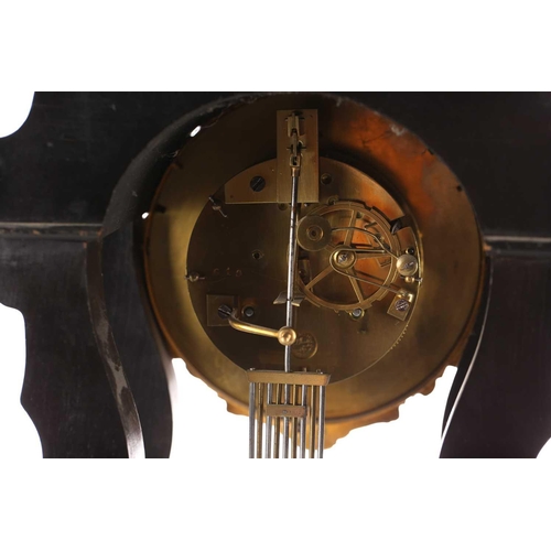 439 - A French ebonised lyre-shaped 8-day portico mantle clock,19th century by Marti and Sons, the case in... 