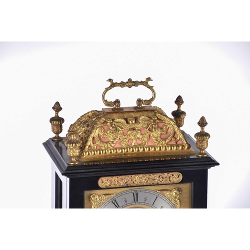 443 - An F W Elliott Golden Jubilee bracket clock, the ebonised case with gilt metal mounts, chiming on th... 