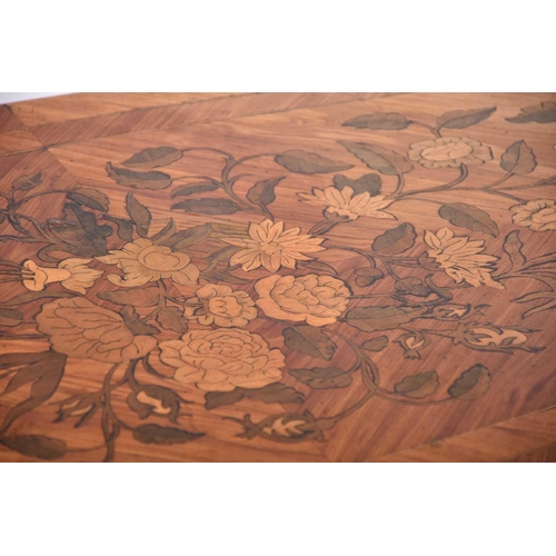 450 - A Louis XVI style floral marquetry and Kingwood and tulip wood side table with cartouch shaped top a... 