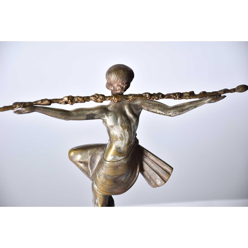 455 - Pierre Le Faguays (1892 - 1962), Dancer with Thyrsus, circa 1930, cold painted and silvered bronze, ... 