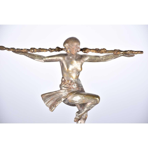 455 - Pierre Le Faguays (1892 - 1962), Dancer with Thyrsus, circa 1930, cold painted and silvered bronze, ... 