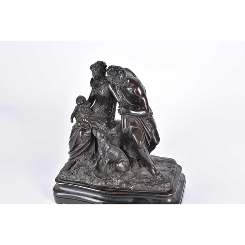 456 - A large 19th century French bronze figure group, modelled as a mother holding a sleeping child, with... 