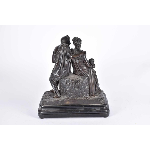 456 - A large 19th century French bronze figure group, modelled as a mother holding a sleeping child, with... 