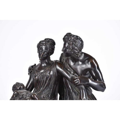 456 - A large 19th century French bronze figure group, modelled as a mother holding a sleeping child, with... 