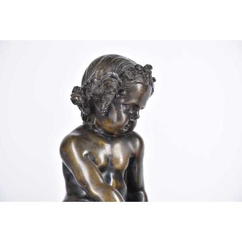 461 - A pair of 19th century Italian bronze cherubs, each seated on a rock, one with birds, the other with... 