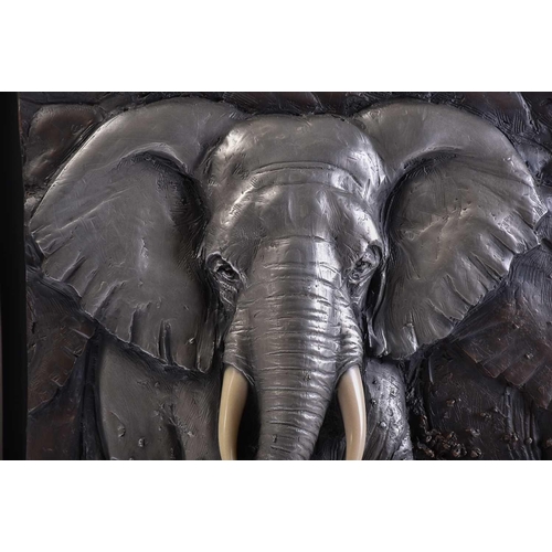 465 - Bill Mack (American, b.1949) 'The Leader', a resin and bonded bronze wall sculpture of an elephant, ... 