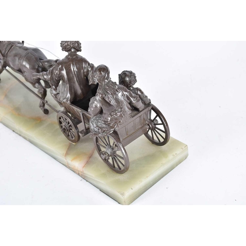 466 - A cold painted group of a cossack and family in horse drawn cart, early 20th century. on green onyx ... 