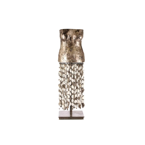 468 - Stacey Jacobson (Current) silvered cast bronze beaded naked female torso sculpture with surface deco... 