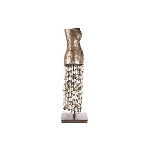 468 - Stacey Jacobson (Current) silvered cast bronze beaded naked female torso sculpture with surface deco... 