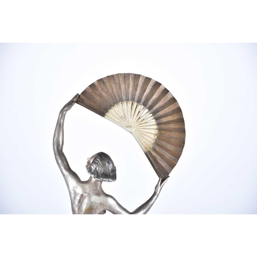 469 - Marcel Bouraine (1886 - 1948) 'Dancer with fan', cold painted and silvered bronze, circa 1925, and a... 