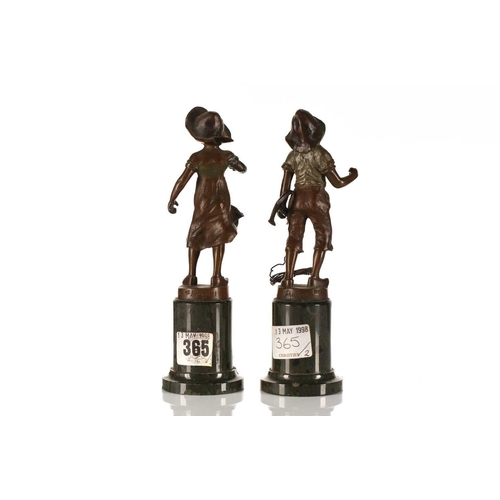 473 - After Wilhelm Schaffert (19th/20th century), a pair of patinated bronze figures, a young boy and gir... 