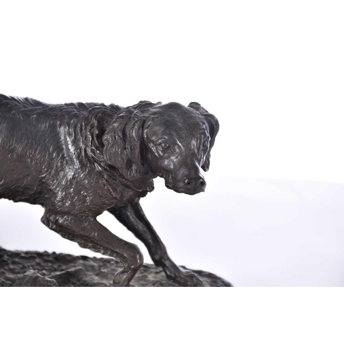 475 - After P J Mene (French, 1810 - 1879), a patinated bronze of a stalking setter, the base with cast si... 