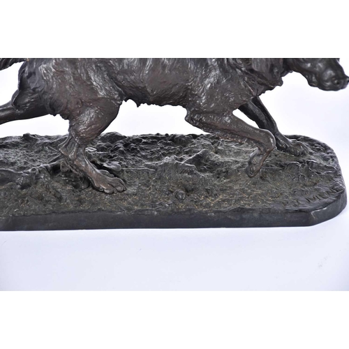 475 - After P J Mene (French, 1810 - 1879), a patinated bronze of a stalking setter, the base with cast si... 