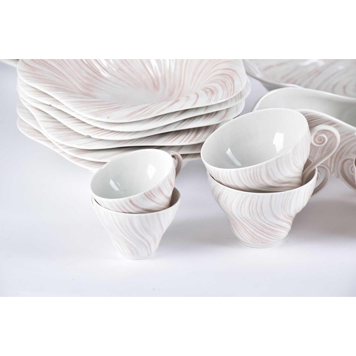 484 - A Royal Copenhagen 49-piece pink Triton pattern coffee & dinner service by Arje Griegst. Dimensions ... 