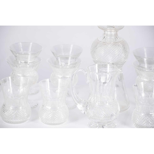 489 - A subststantial part suite of 49 items of cut glass including a bell shaped decanter and a small wat... 