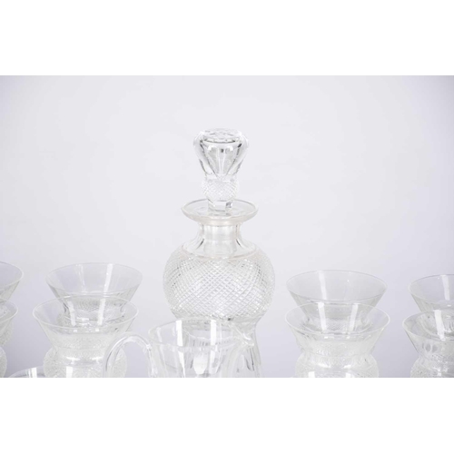 489 - A subststantial part suite of 49 items of cut glass including a bell shaped decanter and a small wat... 