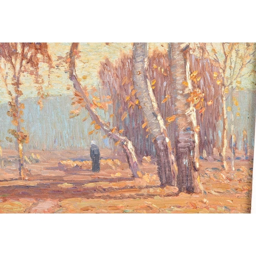 50 - Gustave Wiegand (1886-1973), 'Gold and Silver', a woman in an autumnal landscape, oil on canvas, sig... 