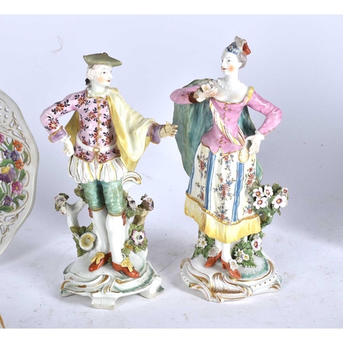 507 - A collection of European porcelain including a pair of 18th-century lady and gallant in colourful co... 