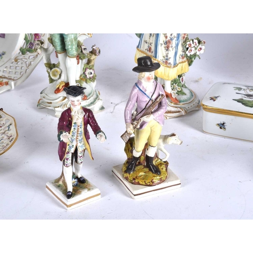 507 - A collection of European porcelain including a pair of 18th-century lady and gallant in colourful co... 