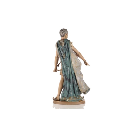 508 - A scarce Lladro large figure of a Moor, wearing a hooded blue cloak, a dagger on his hip, on an oval... 