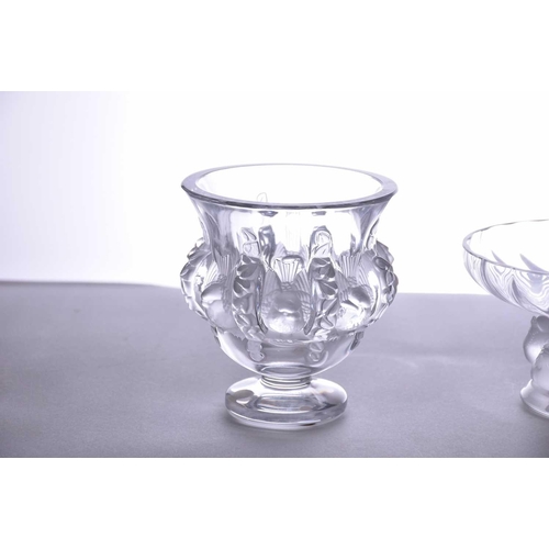 523 - Four items of contemporary Lalique glassware, consisting of a Pinsions bowl, a Nogent tazza/bowl, a ... 