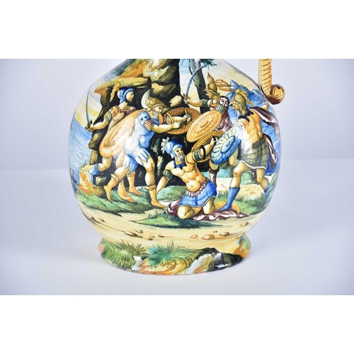 525 - A late 19th-century Italian hand-painted majolica renaissance style Cantagalli ewer, depicting a bat... 