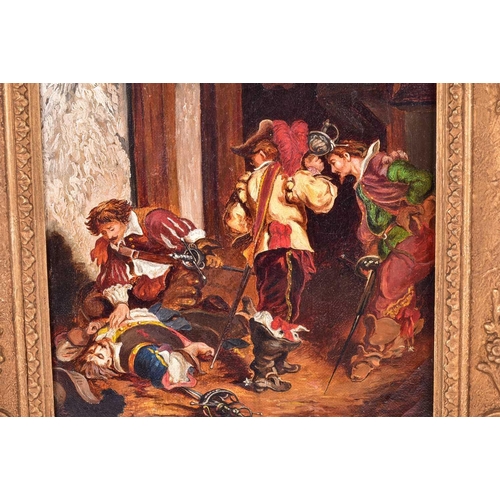 53 - G Haynes (19th century), Civil War figures in an interior setting, oil on canvas, 24.5 cm x 19 cm in... 