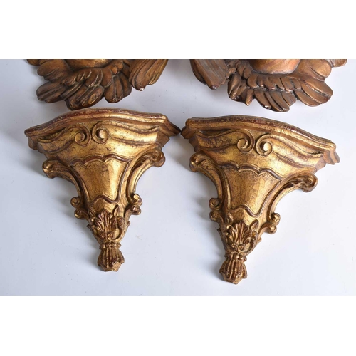 538 - A pair of gilt plaster cherub wall plaques plus a pair of Italian Neoclassical style giltwood walls ... 