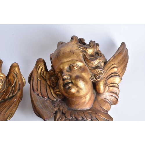 538 - A pair of gilt plaster cherub wall plaques plus a pair of Italian Neoclassical style giltwood walls ... 