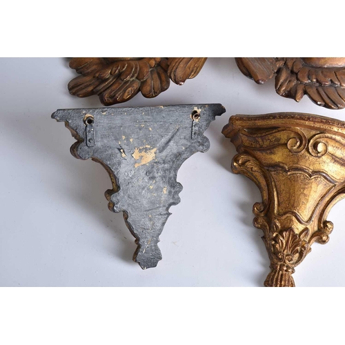 538 - A pair of gilt plaster cherub wall plaques plus a pair of Italian Neoclassical style giltwood walls ... 