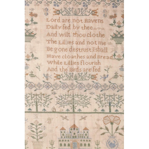 546 - Two 19th century samplers, one by Elizabeth Ball aged 6 years, dated 1829, depicting verse and image... 