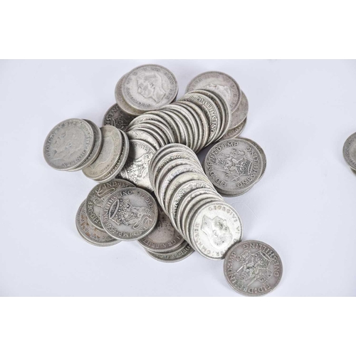 563 - A collection of pre 1947 silver content coins, comprising 6 x two shillings, 104 x shillings and 31 ... 