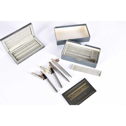 564 - Four Parker Premier Collection sterling silver pens and a matching pencil, comprising fountain pen w... 