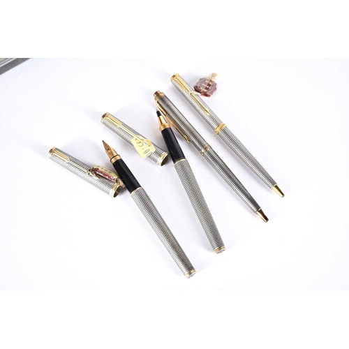 564 - Four Parker Premier Collection sterling silver pens and a matching pencil, comprising fountain pen w... 