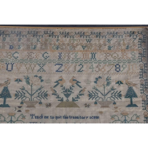 577 - A William IV needlework alphabet, verse and pictorial sampler, worked by Mary Ann Bird, aged 13, 183... 