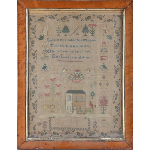 577 - A William IV needlework alphabet, verse and pictorial sampler, worked by Mary Ann Bird, aged 13, 183... 