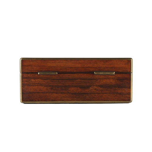 607 - An early 19th-century brass bound figured rosewood dressing case with inset plain entablature and fo... 