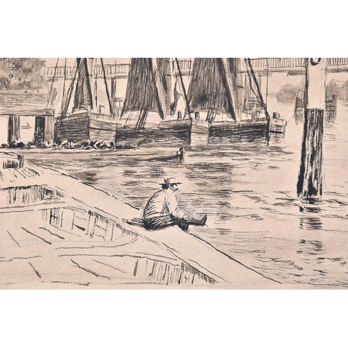 62 - Walter Greaves (1846-1930), 'Lindsey Wharf, Chelsea', pen and ink, pencil and wash on paper, signed ... 