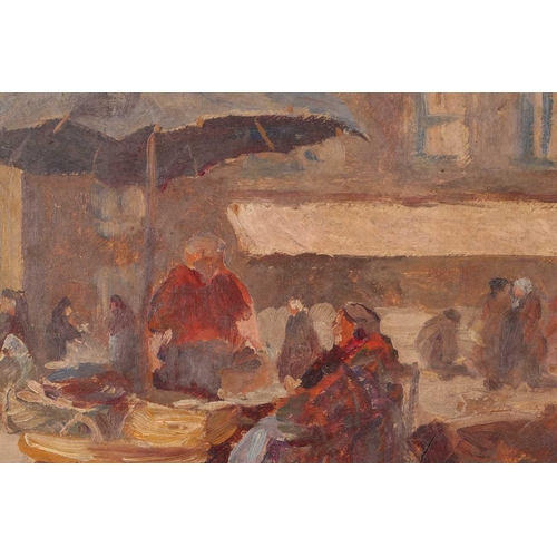 67 - Early 20th century Continental school, a market scene, initialled 'Mc' to lower right corner, oil on... 