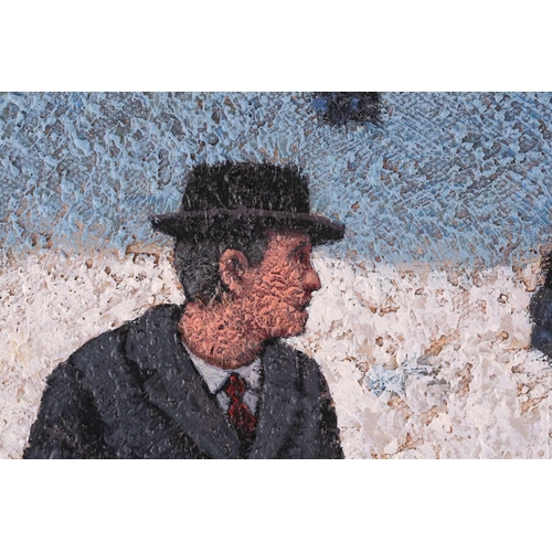 72 - † Mark Edwards (b.1951), 'Man Glancing Back', acrylic on canvas, signed to lower right corner, 58.5 ... 