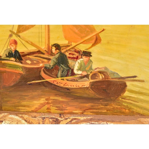 76 - Charles Lambert? (19th century), a pair of maritime scenes, oils on board, one indistinctly signed, ... 