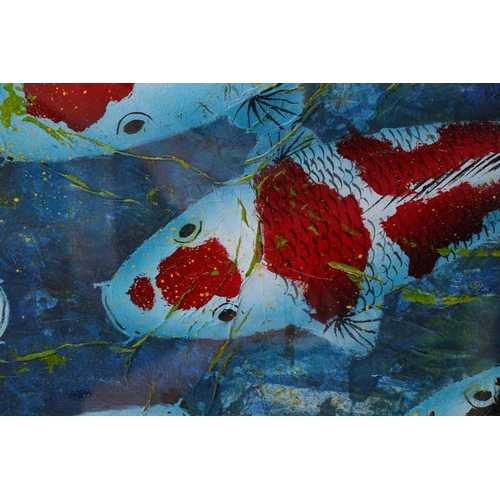 80 - Jehan Chan (1937-2011) Malaysian, Koi, mixed media on board, signed to lower left corner, 77 cm x 97... 