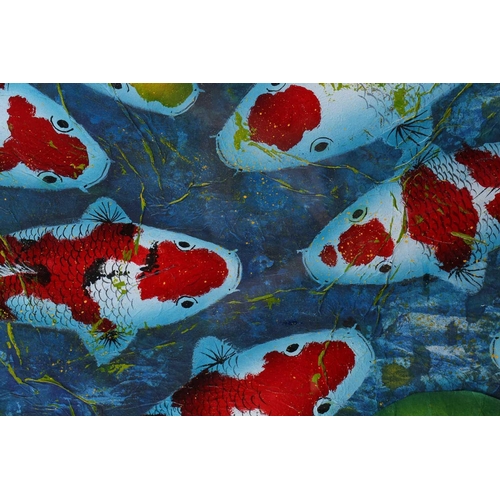 80 - Jehan Chan (1937-2011) Malaysian, Koi, mixed media on board, signed to lower left corner, 77 cm x 97... 