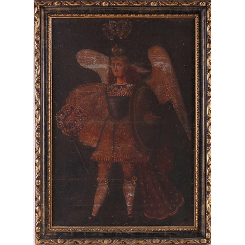 93 - Late 19th/early 20th century Cuzco/Peruvian school, three folk paintings on canvas, depicting the Ar... 