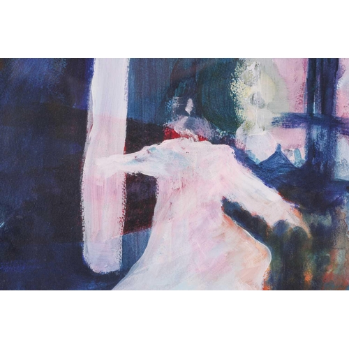 96 - Isobel Robinson (b.1923), abstract theatrical scene, watercolour, 49 cm x 68.5 cm framed and glazed.